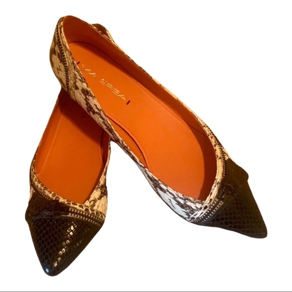 Via Spiga Dottie Python Flats Leather Snake Embossed Pointy Toe Elevated Casual - Picture 1 of 6